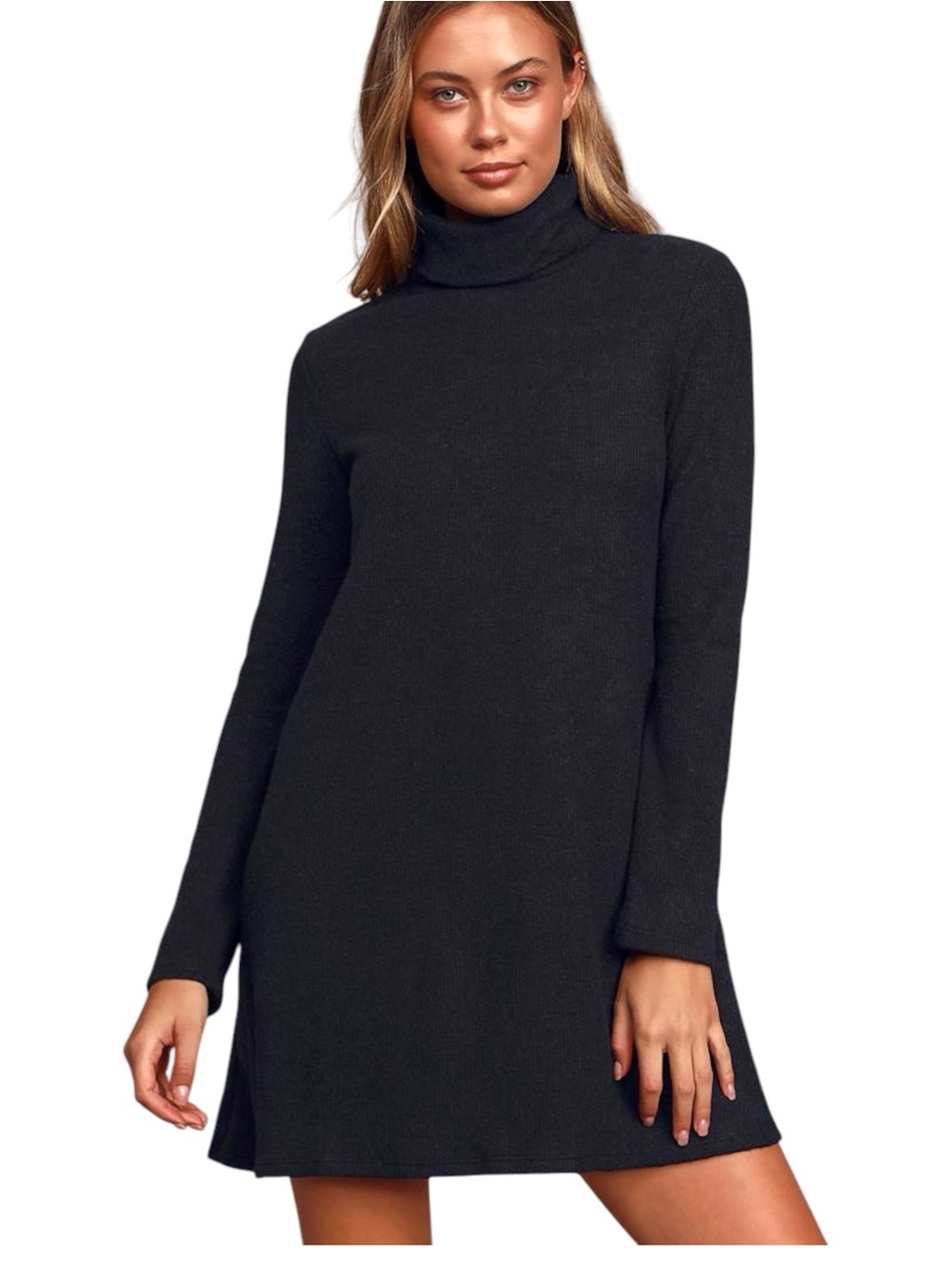 LULUS Alaina Black Turtleneck Sweater Mini Dress Long Sleeve Knit Small